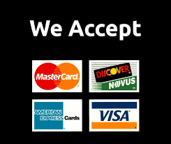 We Accept Visa, Mastercard, Discover, American Express